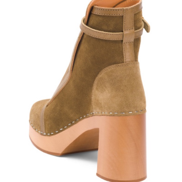 Anthropologie Swedish Hasbeens NWT Tan Suede Sophisticated Jodhpur Booties Clog - Picture 7 of 13